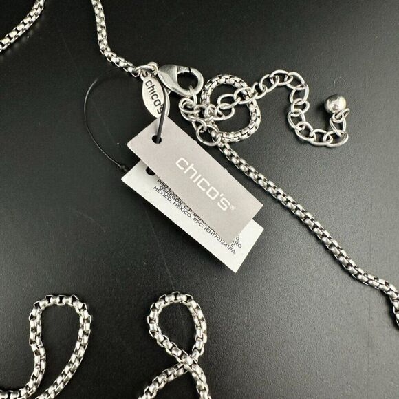 Chico's Silver tone Large Key Stylus Long Necklace Door Opener Antiqued Finish - Picture 3 of 3